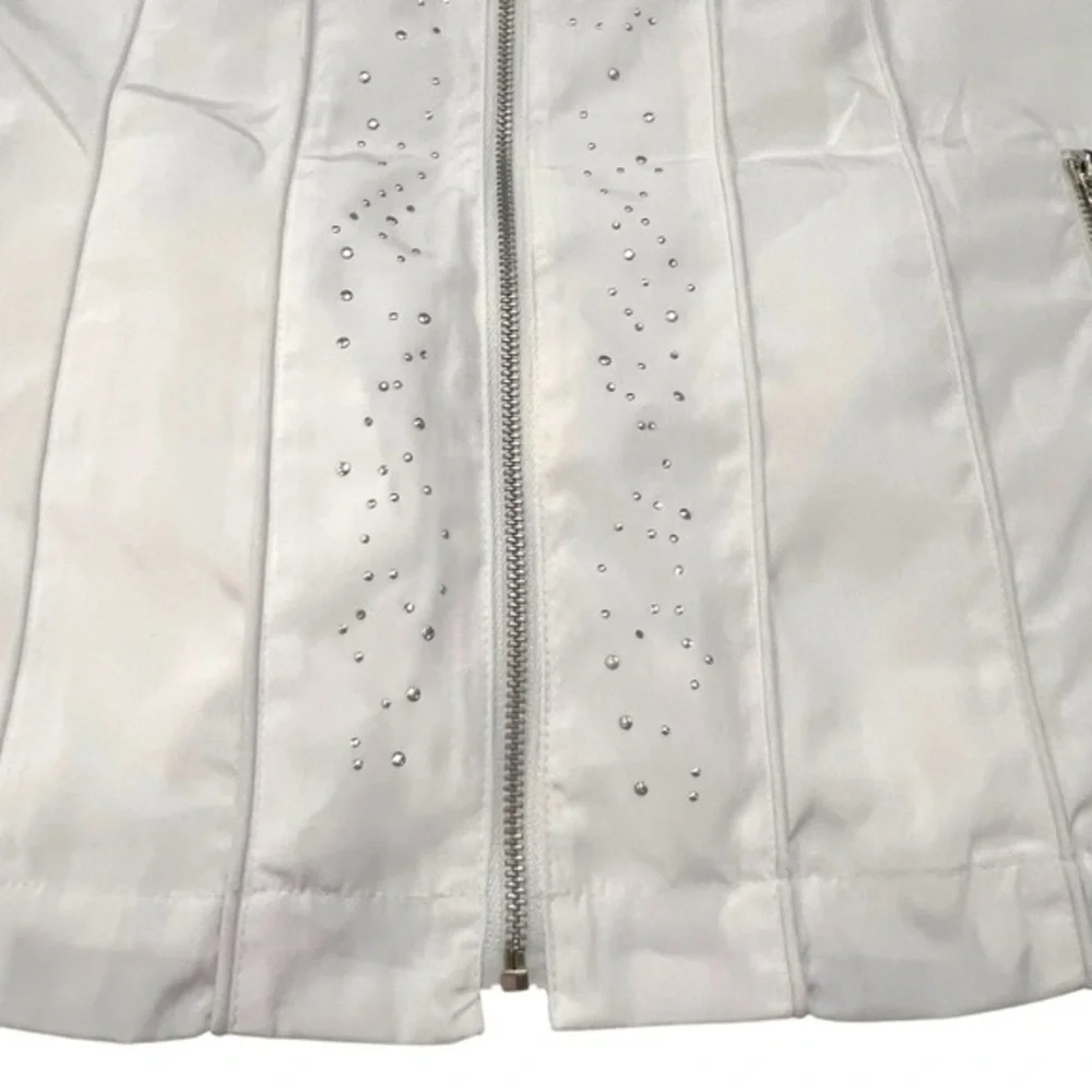 Laura Ashley Ladies Silky Regatta Jacket Embellished White Zip Up Small NWT $114